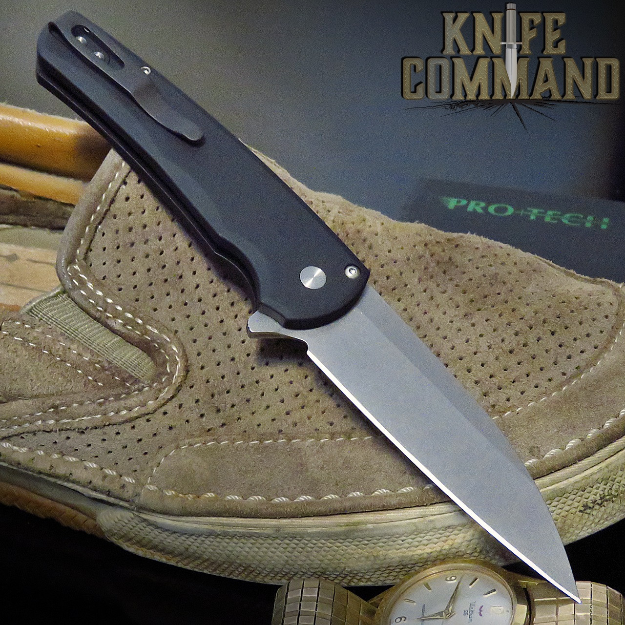 Pro-Tech Knives 5101 Malibu Manual Flipper Knife Folder 3.25" Stonewash CPM-20CV Wharncliffe Blade