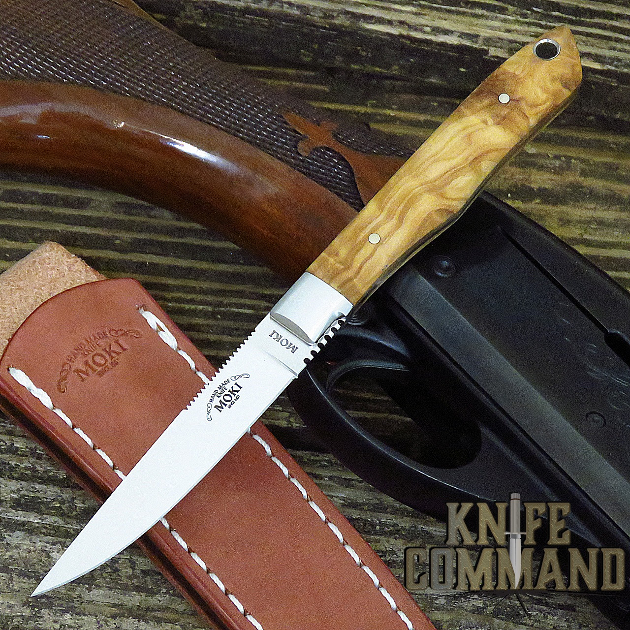 Moki Limited Edition TS-535OL Bird and Trout Fixed Blade Knife in Olive Wood