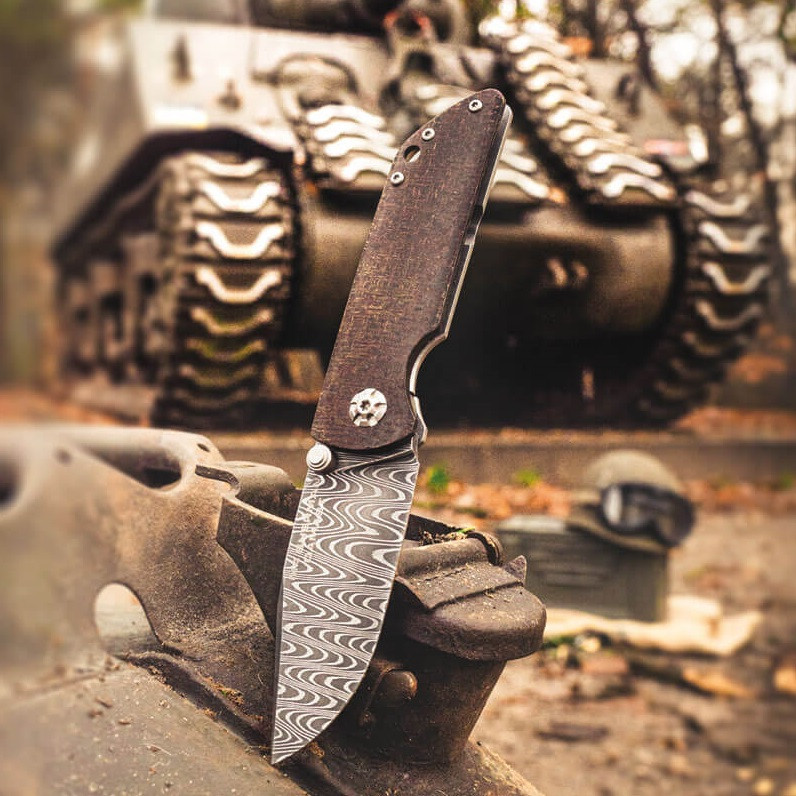 Boker M4 Sherman Tank Damascus Tactical Framelock Folder Knife