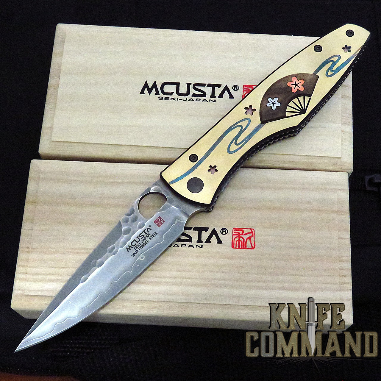 Mcusta Platinum Label Limited Edition "Shiki" Four Seasons Spring Sakura Cherry Blossom Folder SPG2 Core San Mai Brass with wood inlay 4.75" Folding knife