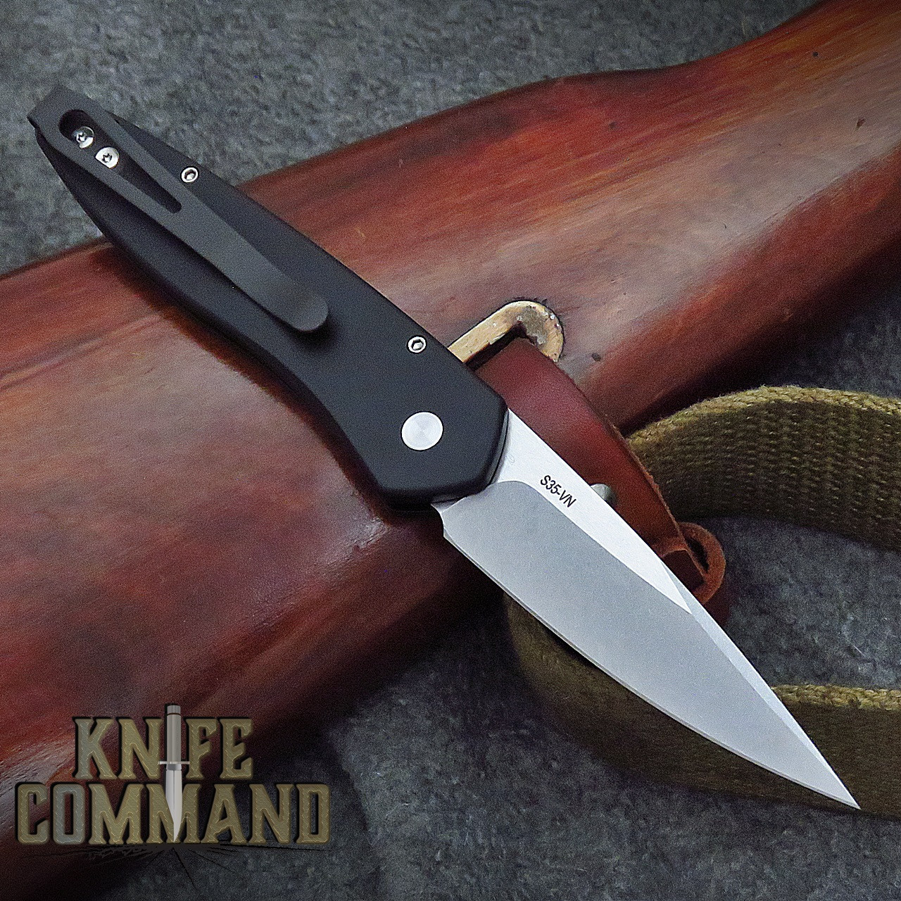 Pro-Tech Knives 3405 Newport Automatic Knife Folder 3" Stonewash CPM-S35VN Blade