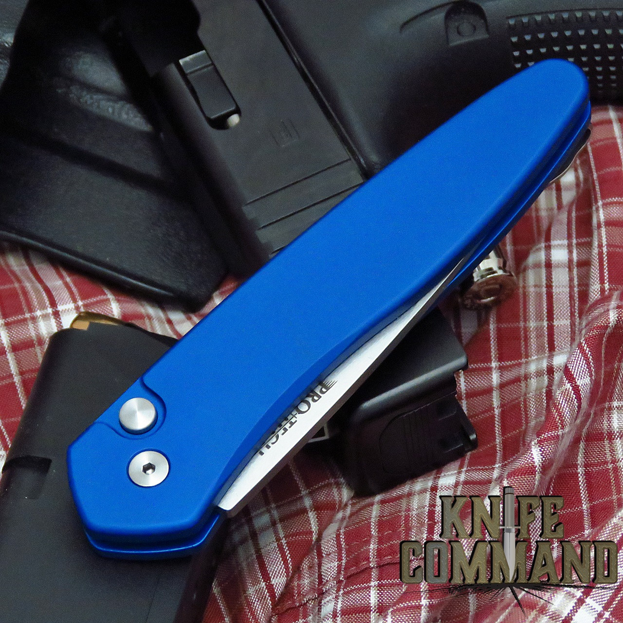 Pro-Tech Knives 3405 Blue Newport Automatic Knife Folder 3" Stonewash CPM-S35VN Blade