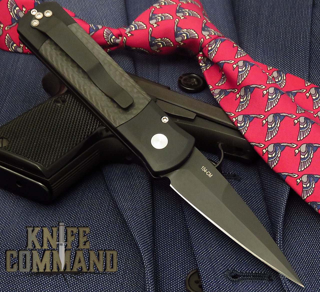 Pro-Tech Knives Godson Automatic Knife 705 Folder Carbon Fiber and Black with DLC Blade