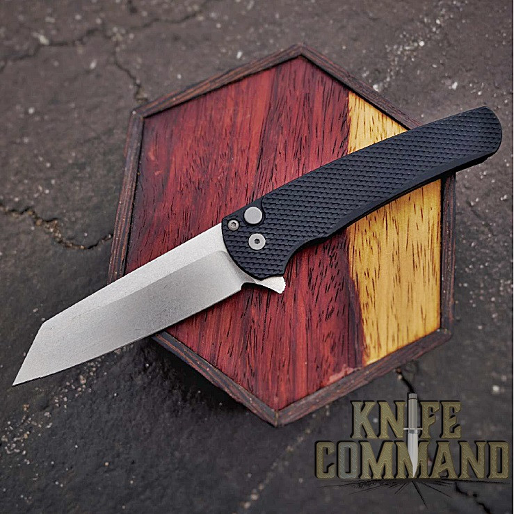 Pro-Tech Knives 5205 Malibu Manual Flipper Knife Black Textured Folder 3.25" Stonewash CPM-20CV Reverse Tanto Blade