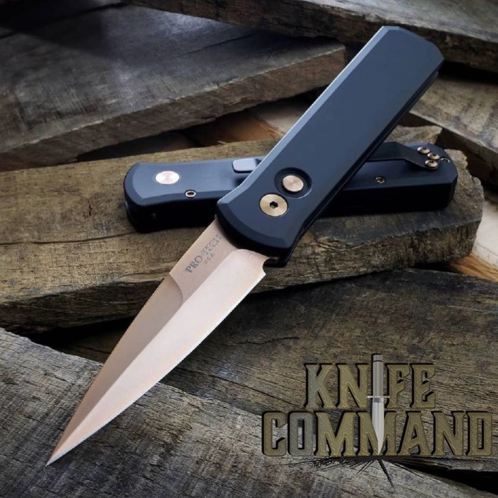 Pro-Tech Knives Godson Automatic Knife 721-RG Folder Black with Rose Gold Blade