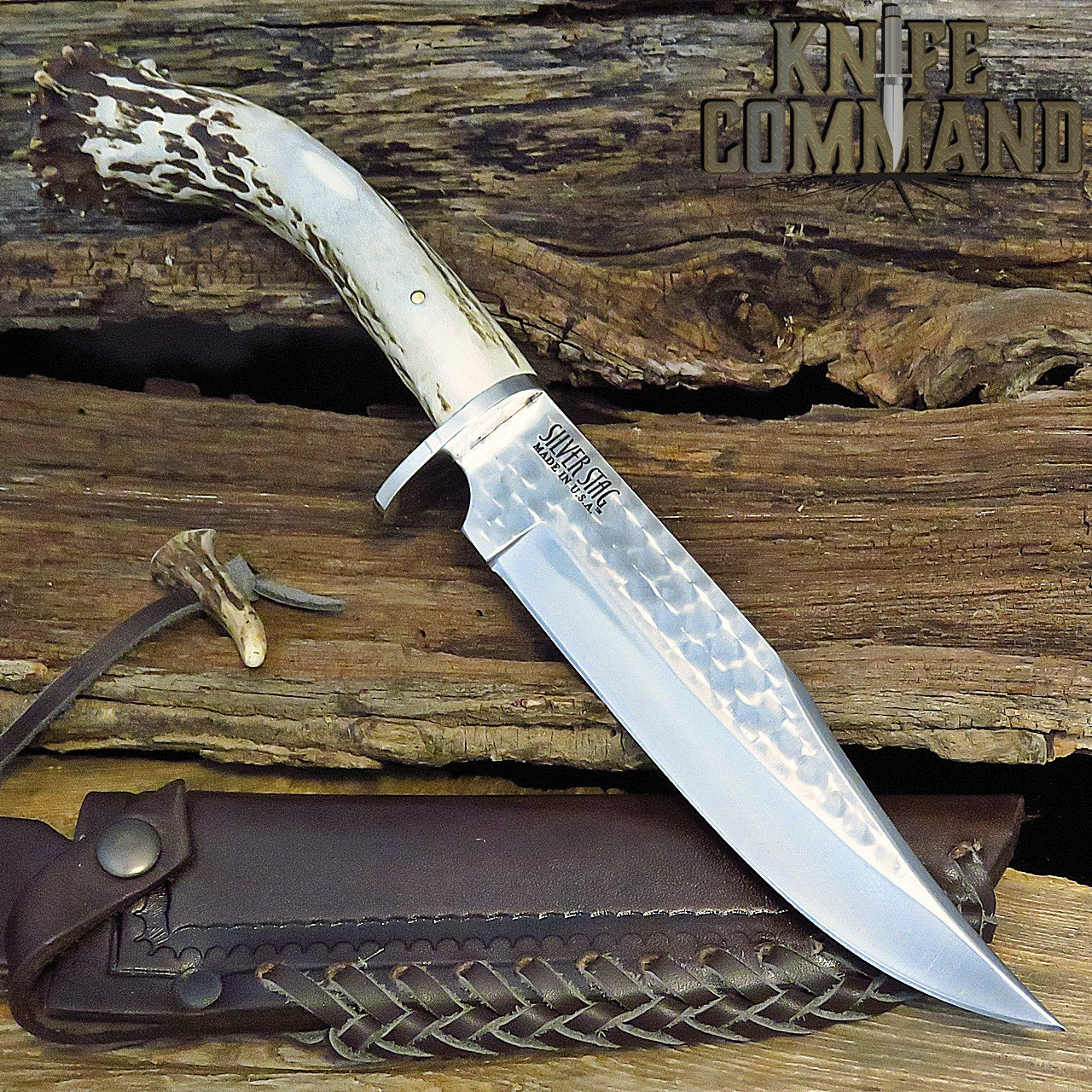Silver Stag Tool Series Short Bowie SSB8.0 Crown Stag Hunting Knife 8" Clip Point Bowie 1095