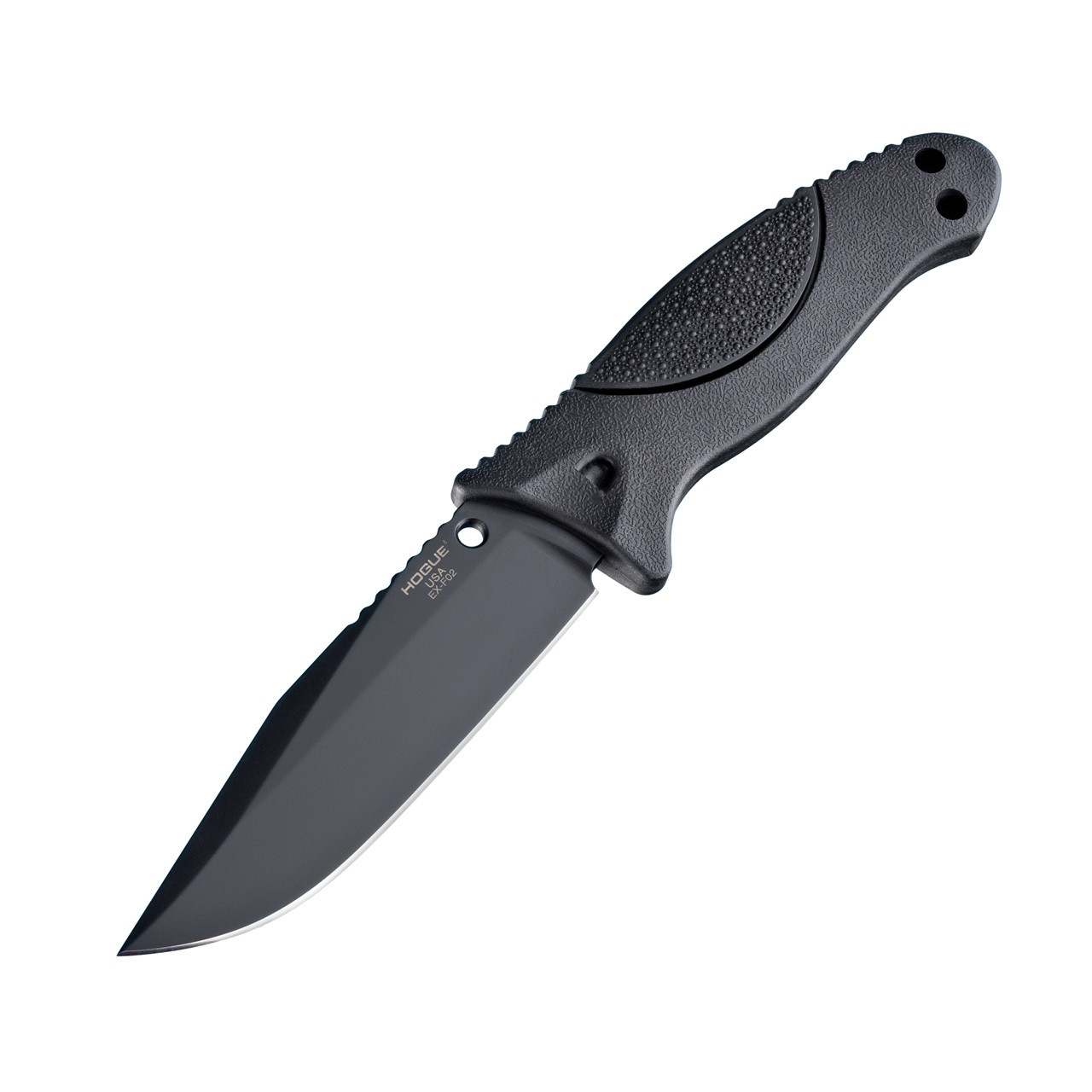 Hogue Knives EX-F02 4.5" Fixed Clip Point Blade Black Finish Auto Retention Sheath Black - Rubber OverMolded Frame Black 35250