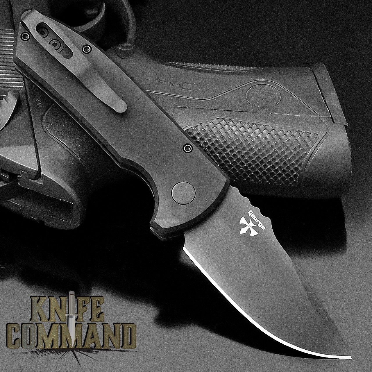 Pro-Tech Knives SBR Short Blade Rockeye Automatic Knife LG407 Les George Folder Black DlC S35VN Blade Textured Handle