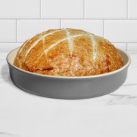 Sassafras Superstone® Stoneware Pie and Pizza Baker with Grey Glaze and Unglazed Interior