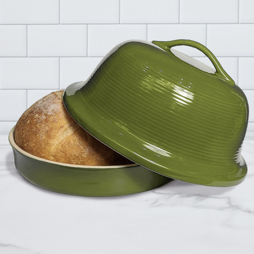 Sassafras Superstone La Cloche Bread Baker with Green Glazed