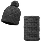 Buff Airon Primaloft Knitted Beanie Bobble Hat + Neckwarmer Grey Melange