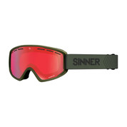 Sinner Batawa Ski Snowboard Goggles OTG Matte Moss Green Full Red Mirror Vent