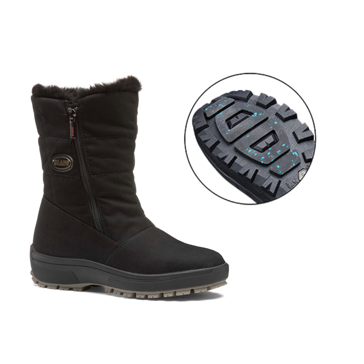 Olang Womens Winter Vibram Arctic Grip 2x Zip Lower Calf Boots Grace Black  EU39 - Hyped Sports
