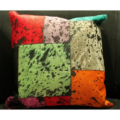 Multi Color Patchwork Cow Hide Pillow