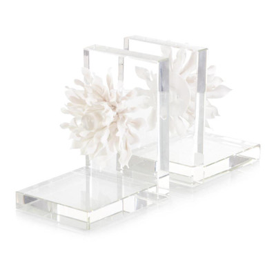 Set of Two Porcelain Petals and Crystal Bookends