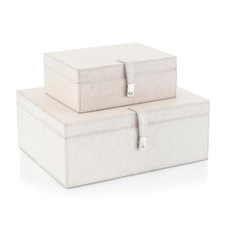 Set of Two Cream Leather Boxes