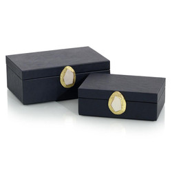 Set of Two Midnight Blue Leather Boxes