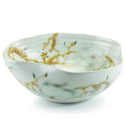 Curled-Rim Bowl in Greens and Yellows - Medium