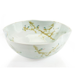 Curled-Rim Bowl in Greens and Yellows - Large
