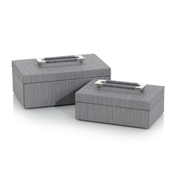 Set of Two Charcoal Confetti Leather Boxes