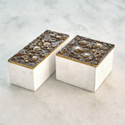 Global Views Crater Top Box - Brown/Bronze - White Marble - Square