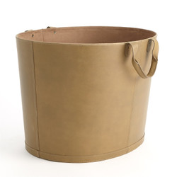 Global Views Oversized Oval Leather Basket - Putty