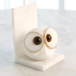 Global Views Pair Alabaster Big Eyed Owl Bookends - Lg