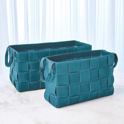 Global Views Soft Woven Leather Basket - Azure - Lg