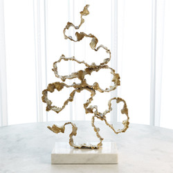 Global Views Squiggles Sculpture - Brass w/White Marble