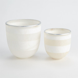 Global Views Striped Alabaster Bowl - White/Silver - Sm