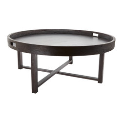 Round Black Teak Coffee Table Tray