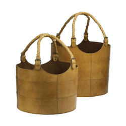 Nested Caramel Leather Bucket Set