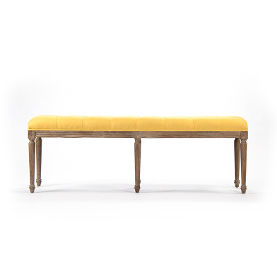 Zentique Louis Tufted Bench Yellow Linen And Limed Grey Oak