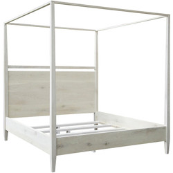Washed Oak Modern 4-Poster Bed - Queen