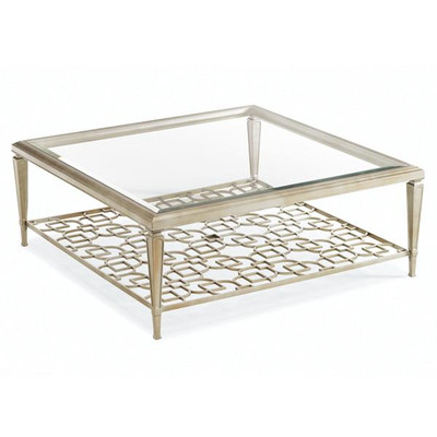 Sociables - Taupe Silver Leaf Square Coffee Table with Fretwork Shelf