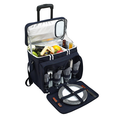 Deluxe Picnic Cooler for Four on Wheels - Navy image 1