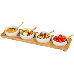 Four Bowl in Line Serving Platter - Bamboo image 1