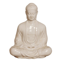 Meditating Buddha - White Crackle - Large