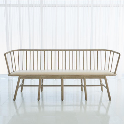 Studio A Spindle Long Bench - Beige Leather