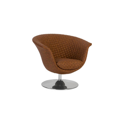 Phillips Collection Autumn Chair, Quilted Cognac, Trumpet Swivel Base, Polished Stainless Steel