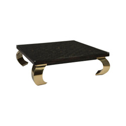 Phillips Collection Distressed Blocks Coffee Table, Wood, Glass, Plated Brass Ming Legs, Black with Gold Leaf, SM