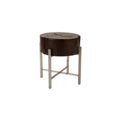Phillips Collection Black Wood Side Table, Stainless Steel X Cross Leg