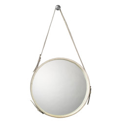 Jamie Young Round Mirror - Large - White Hide & Nickel Metal Accents