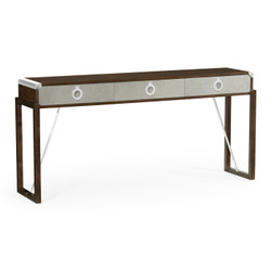Jonathan Charles Campaign Campaign Style Dark Santos Rosewood & Grey Leather Console Table With Drawers