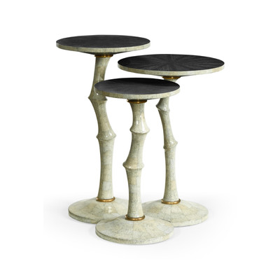 Jonathan Charles Eclectic Set Of Three Bamboo Style Bone Eggshell & Cerused Oak Nesting Tables