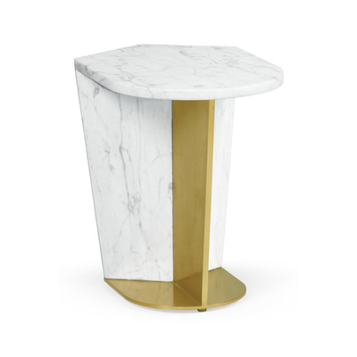 Jonathan Charles Fusion Small White Calcutta Marble & Brass End Table