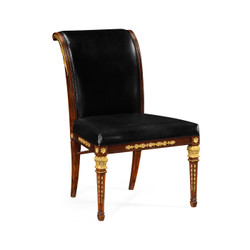 Jonathan Charles Icarus Empire Angel Wing Side Chair, Upholstered Antique Caviar Black Leather