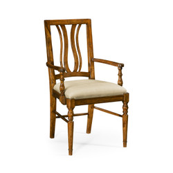 Jonathan Charles Casually Country Country Walnut Curved Back Armchair, Upholstered Seat In Mazo