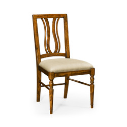 Jonathan Charles Casually Country Country Walnut Curved Back Side Chair, Upholstered Seat In Mazo