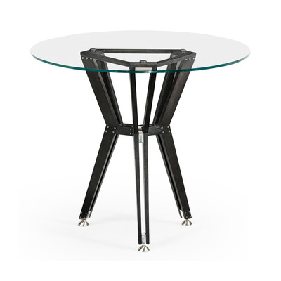 Jonathan Charles Architects House 24" Midcentury Style Circular Black Mocha Oak Side Table With Glass Top